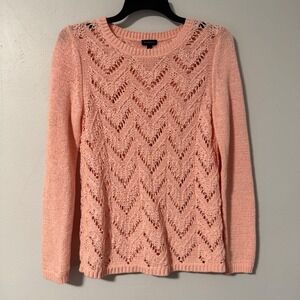 Talbots Womens Pink Open Knit Sweater Size S Long Sleeve Crew Neck Cotton Blend